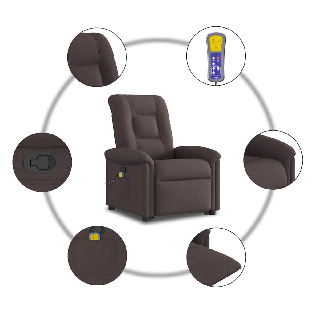 Fauteuil inclinable de massage Marron foncé Tissu Fauteuils vidaXL