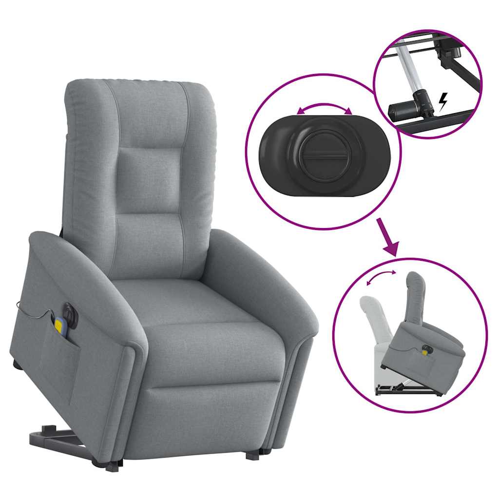 Fauteuil inclinable de massage électrique Gris clair Tissu Fauteuils vidaXL