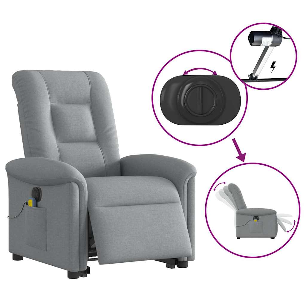 Fauteuil inclinable de massage électrique Gris clair Tissu Fauteuils vidaXL