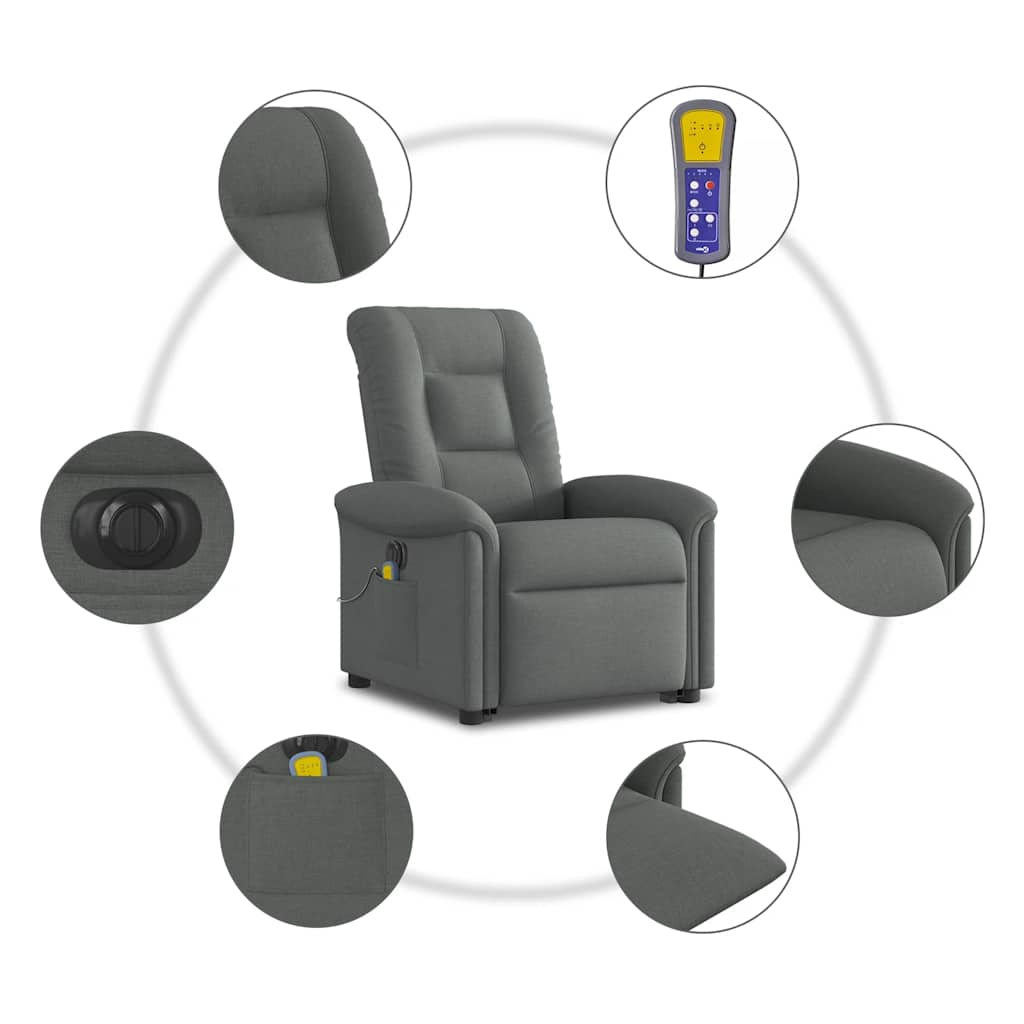 Fauteuil inclinable de massage électrique Gris foncé Tissu Fauteuils vidaXL