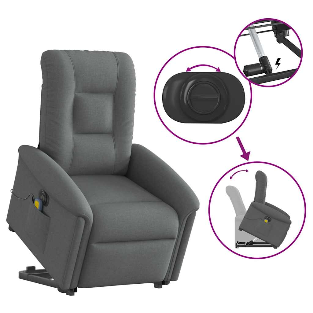 Fauteuil inclinable de massage électrique Gris foncé Tissu Fauteuils vidaXL