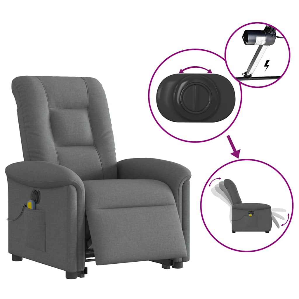 Fauteuil inclinable de massage électrique Gris foncé Tissu Fauteuils vidaXL