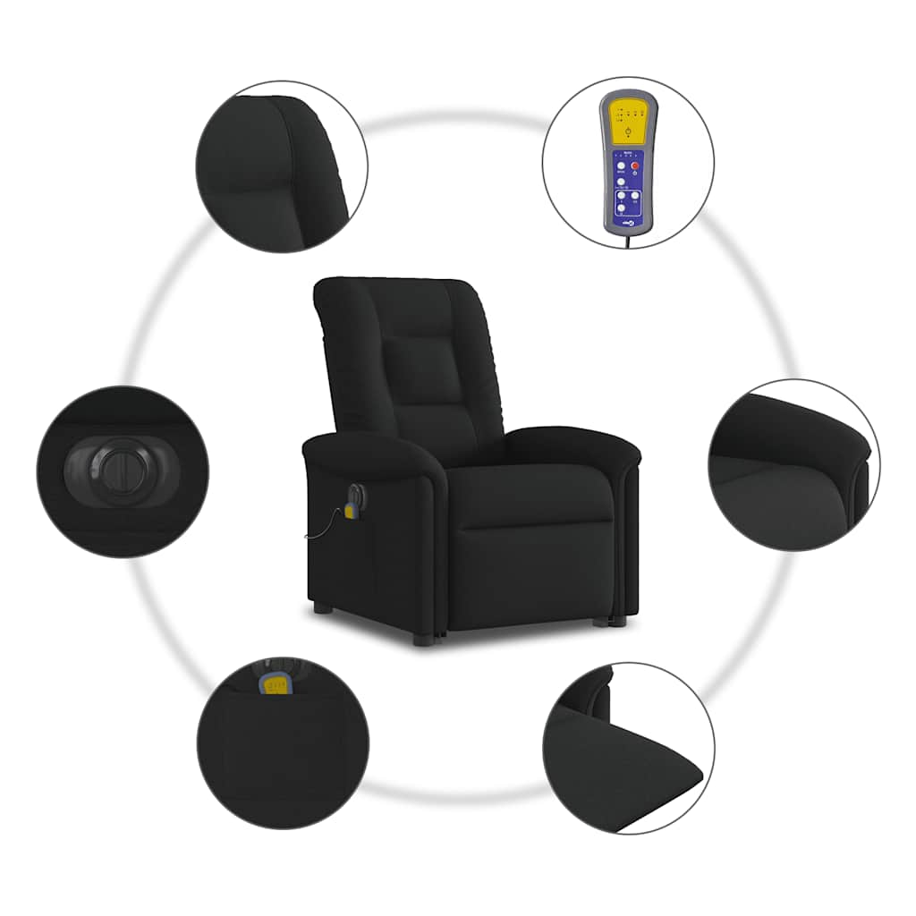 Fauteuil inclinable de massage électrique Noir Tissu Fauteuils vidaXL