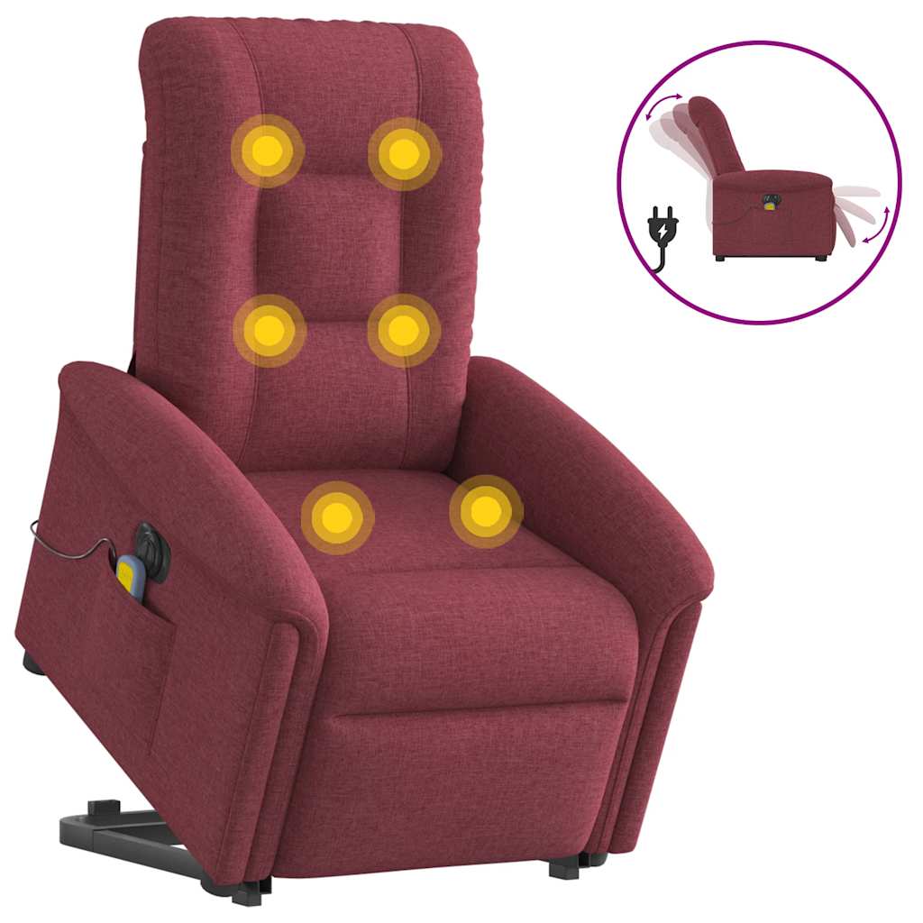 Fauteuil inclinable de massage électrique Rouge bordeaux Tissu Fauteuils vidaXL