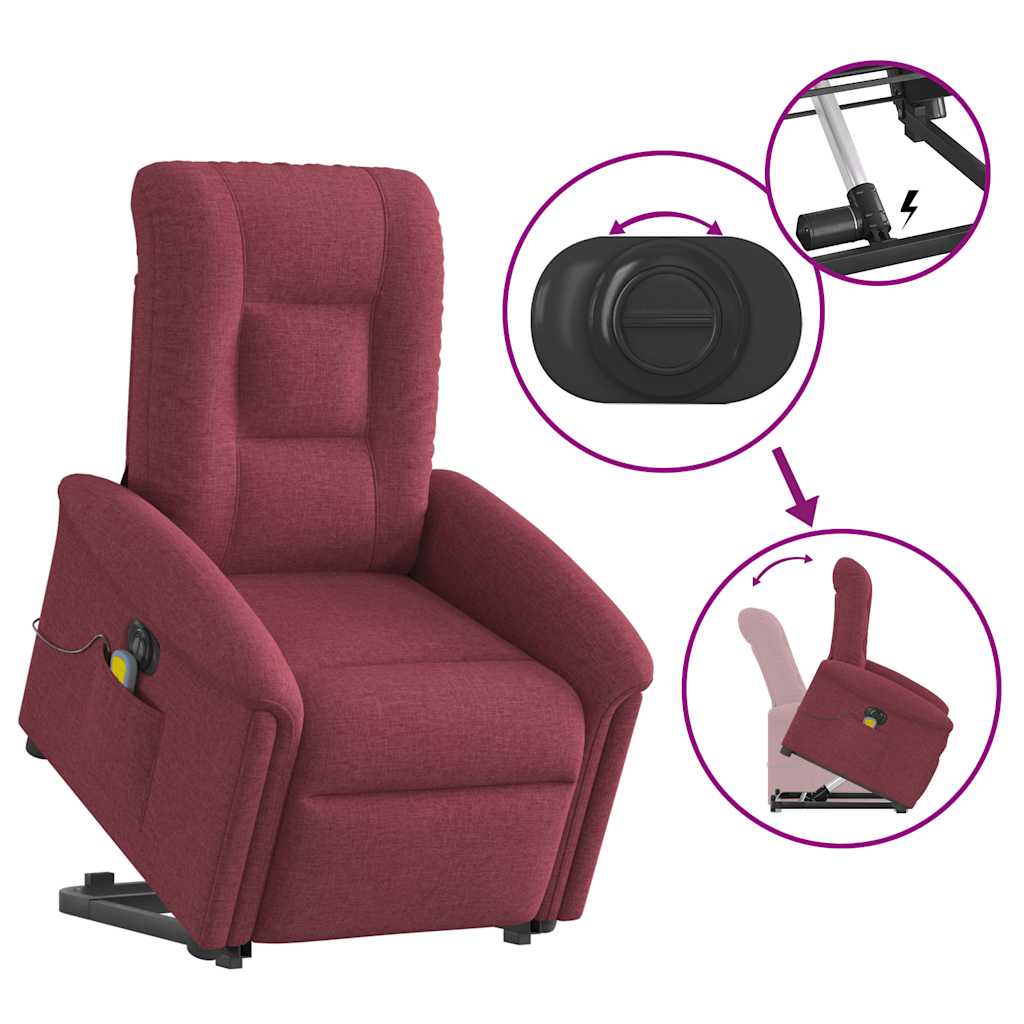 Fauteuil inclinable de massage électrique Rouge bordeaux Tissu Fauteuils vidaXL