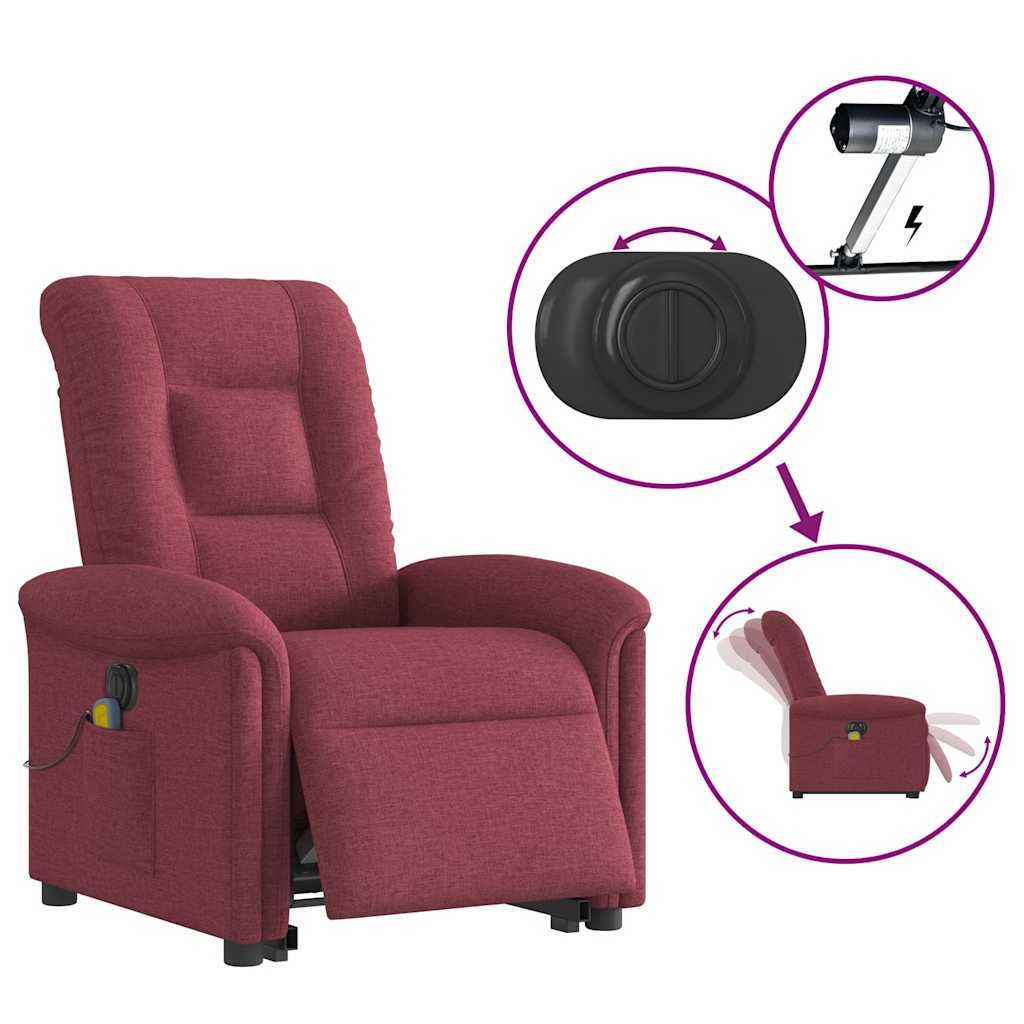 Fauteuil inclinable de massage électrique Rouge bordeaux Tissu Fauteuils vidaXL