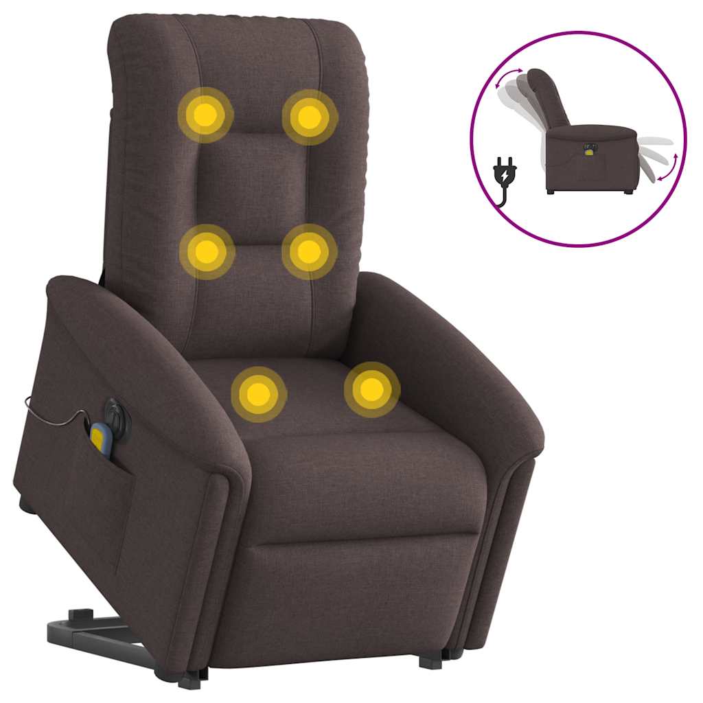 Fauteuil inclinable de massage électrique Marron foncé Tissu Fauteuils vidaXL