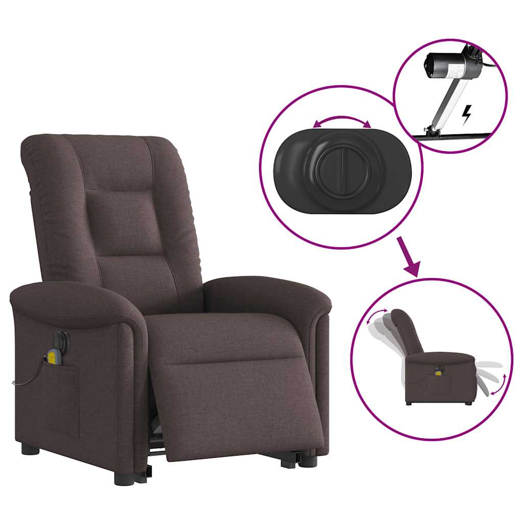 Fauteuil inclinable de massage électrique Marron foncé Tissu Fauteuils vidaXL