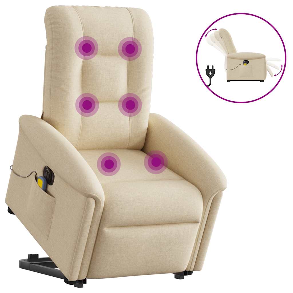 Fauteuil inclinable de massage électrique Crème Tissu Fauteuils vidaXL