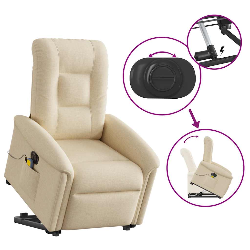 Fauteuil inclinable de massage électrique Crème Tissu Fauteuils vidaXL