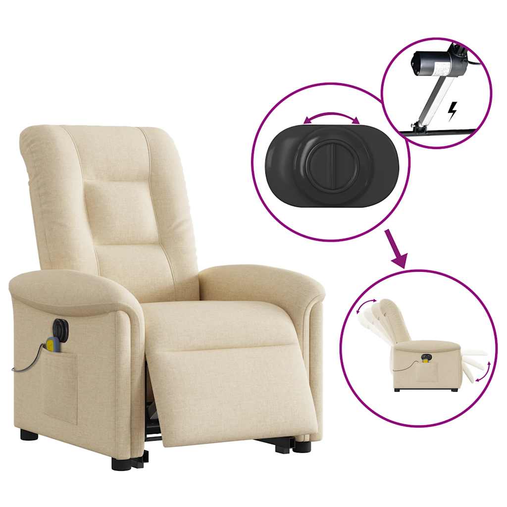 Fauteuil inclinable de massage électrique Crème Tissu Fauteuils vidaXL