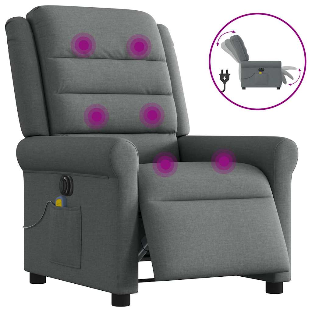 Fauteuil inclinable de massage électrique gris foncé tissu Fauteuils vidaXL