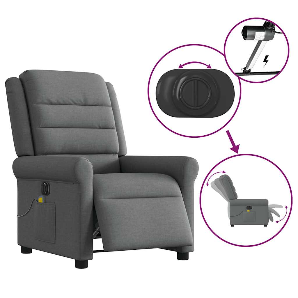 Fauteuil inclinable de massage électrique gris foncé tissu Fauteuils vidaXL