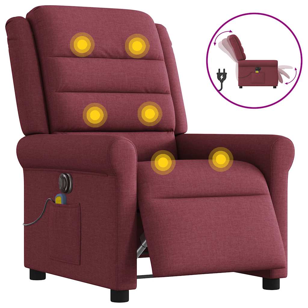 Fauteuil de massage inclinable électrique Rouge bordeaux Tissu Fauteuils vidaXL