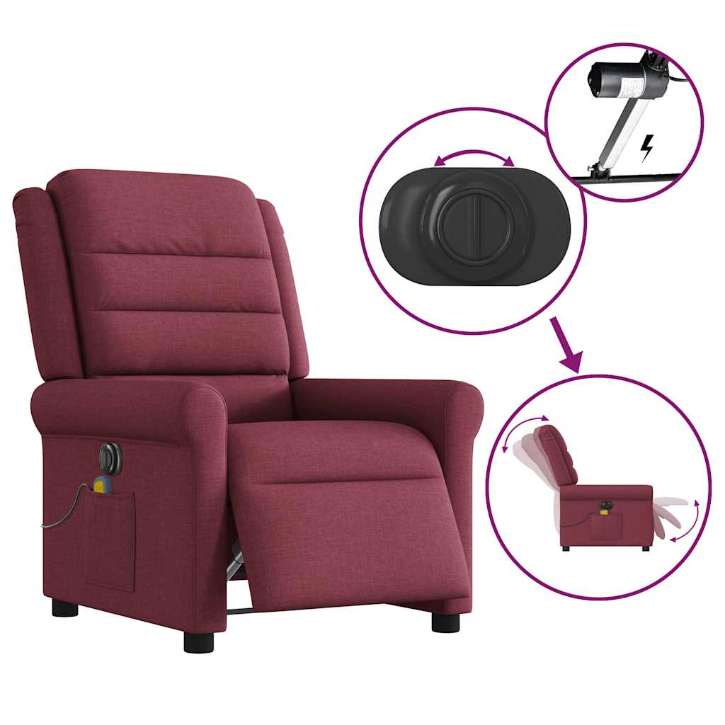 Fauteuil de massage inclinable électrique Rouge bordeaux Tissu Fauteuils vidaXL