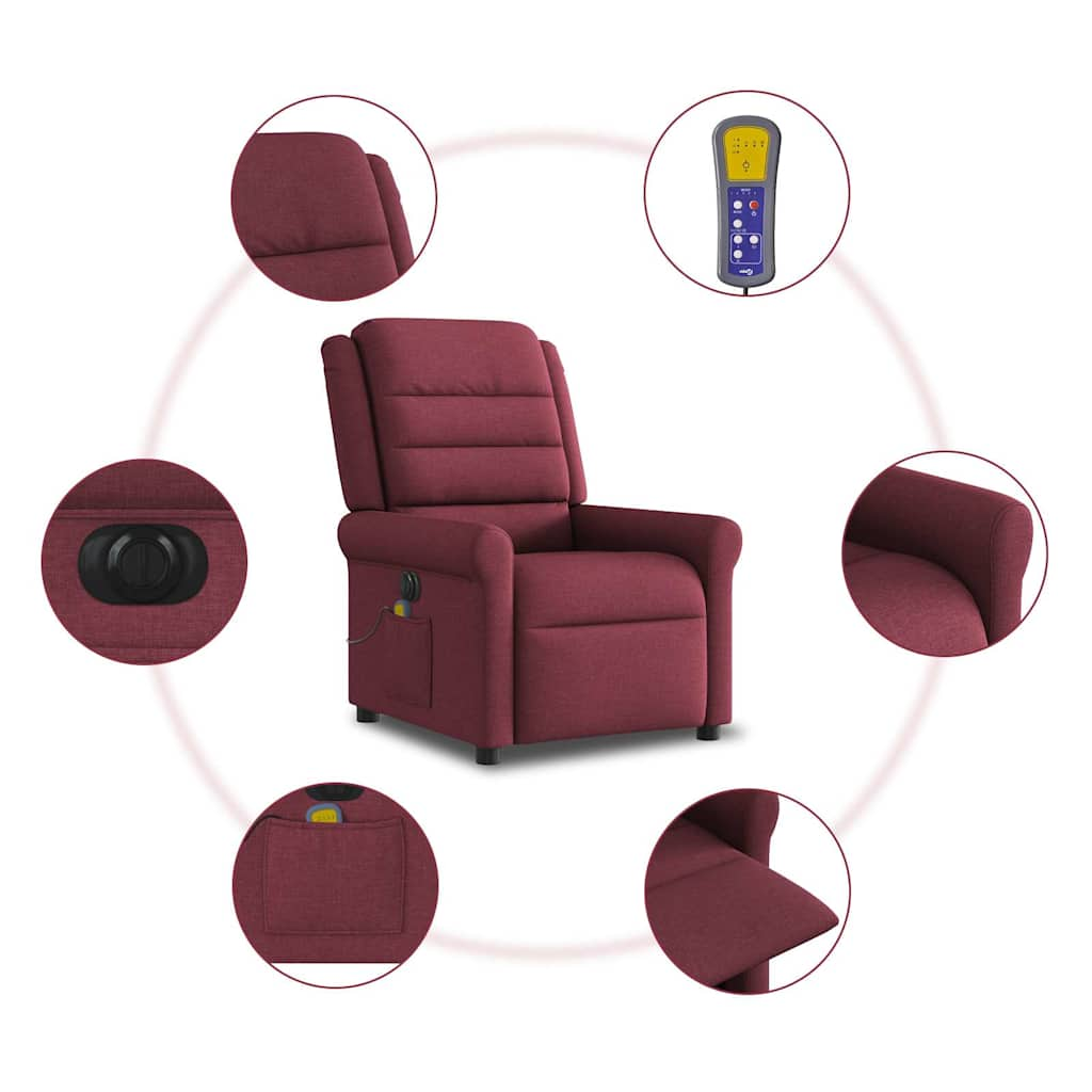 Fauteuil de massage inclinable électrique Rouge bordeaux Tissu Fauteuils vidaXL