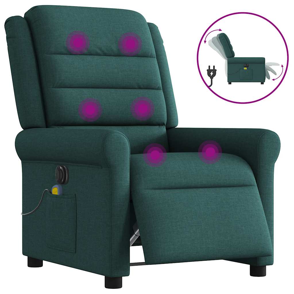 Fauteuil de massage inclinable électrique Vert foncé Tissu Fauteuils vidaXL