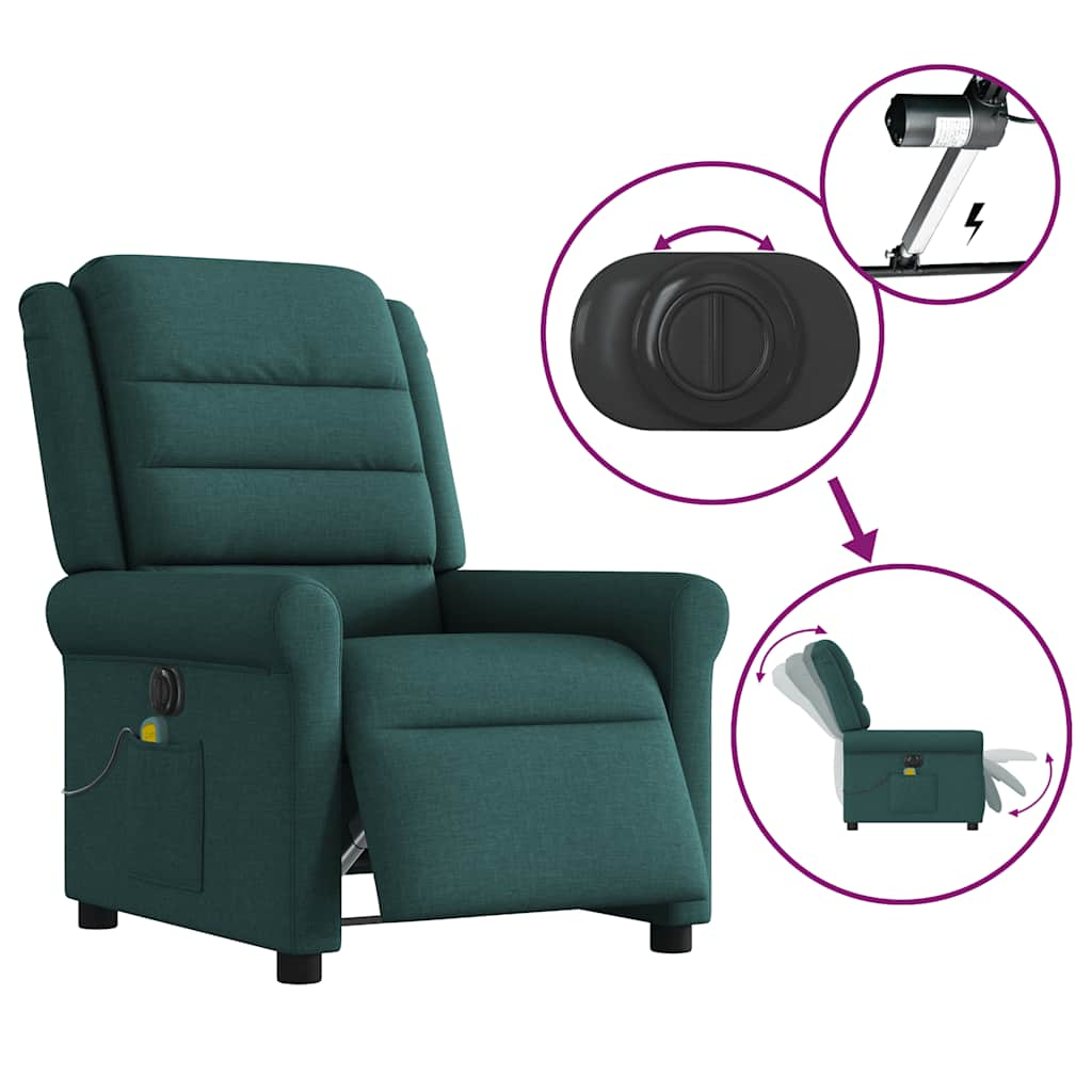 Fauteuil de massage inclinable électrique Vert foncé Tissu Fauteuils vidaXL