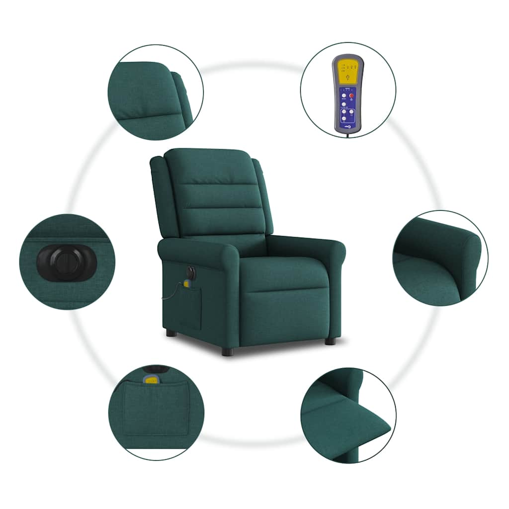 Fauteuil de massage inclinable électrique Vert foncé Tissu Fauteuils vidaXL