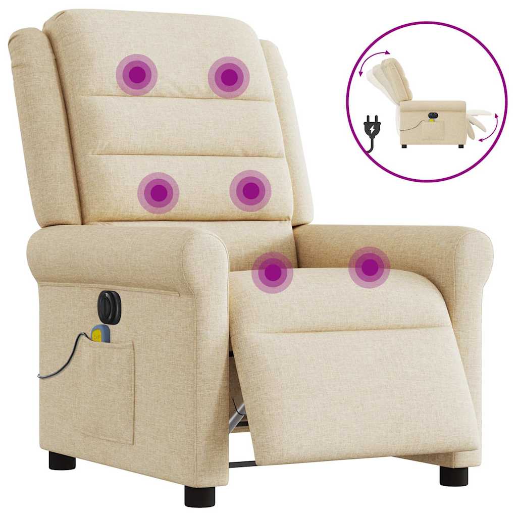 Fauteuil inclinable de massage électrique crème tissu Fauteuils vidaXL