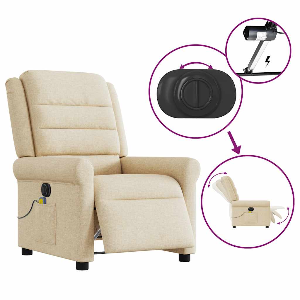 Fauteuil inclinable de massage électrique crème tissu Fauteuils vidaXL