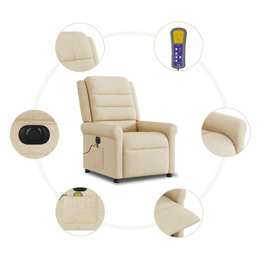 Fauteuil inclinable de massage électrique crème tissu Fauteuils vidaXL