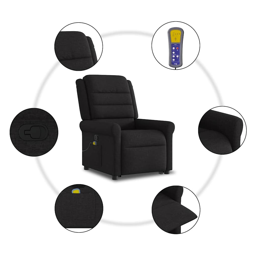 Fauteuil de massage inclinable Noir Tissu Fauteuils vidaXL