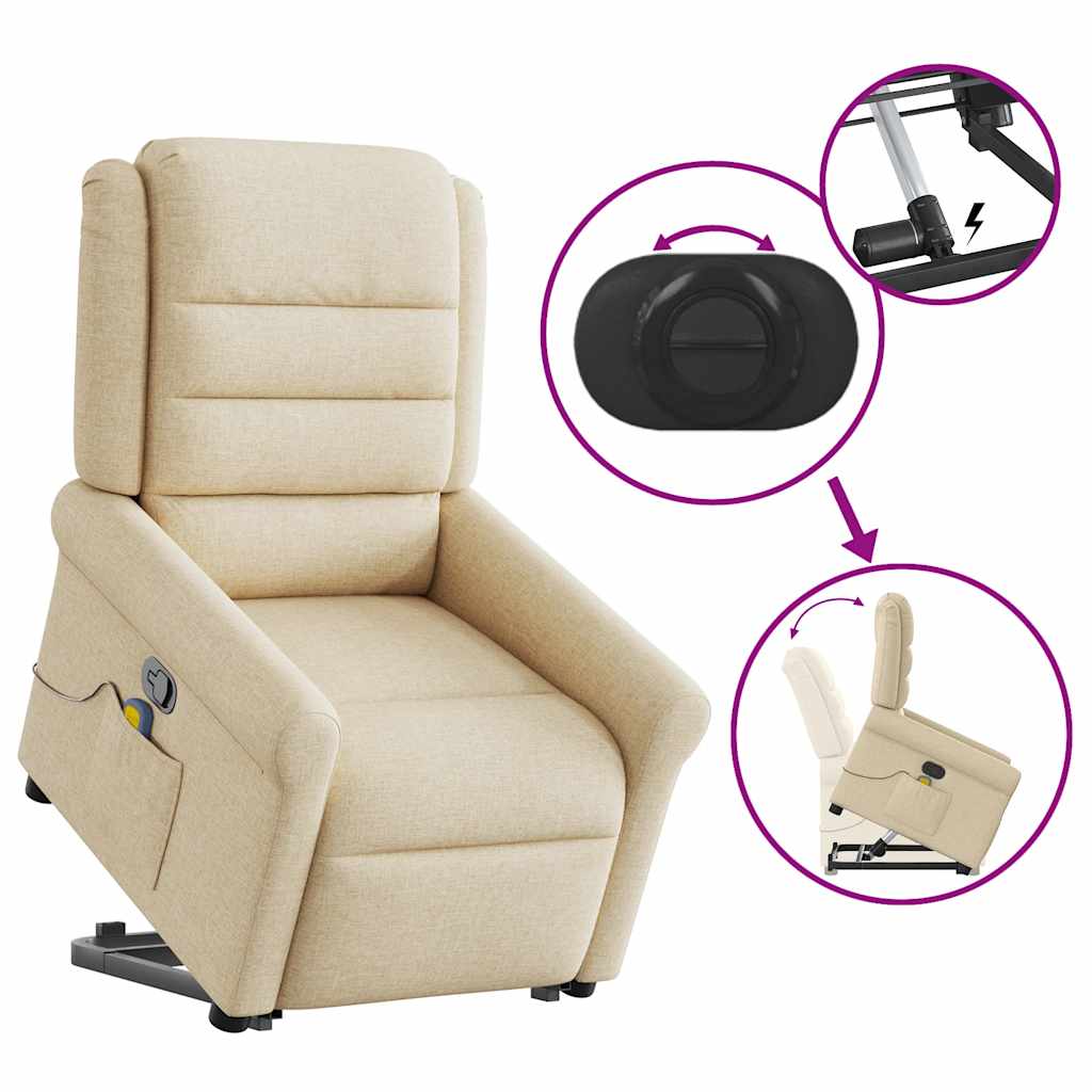 Fauteuil inclinable de massage Crème Tissu Fauteuils vidaXL