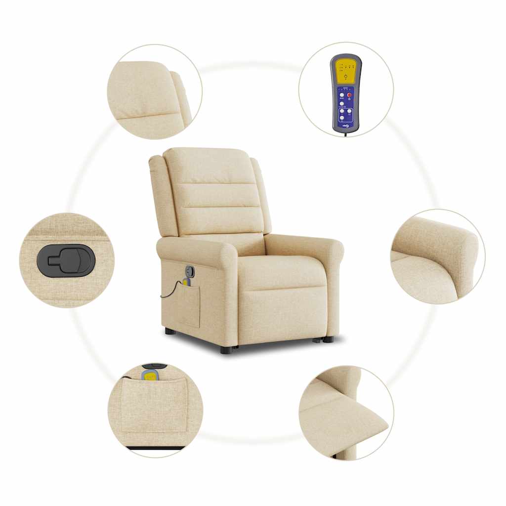 Fauteuil inclinable de massage Crème Tissu Fauteuils vidaXL