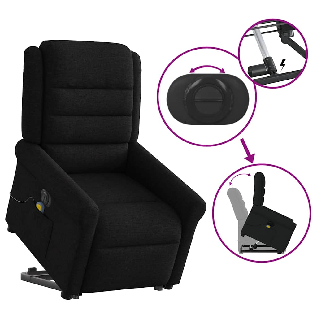 Fauteuil inclinable de massage électrique Noir Tissu Fauteuils vidaXL