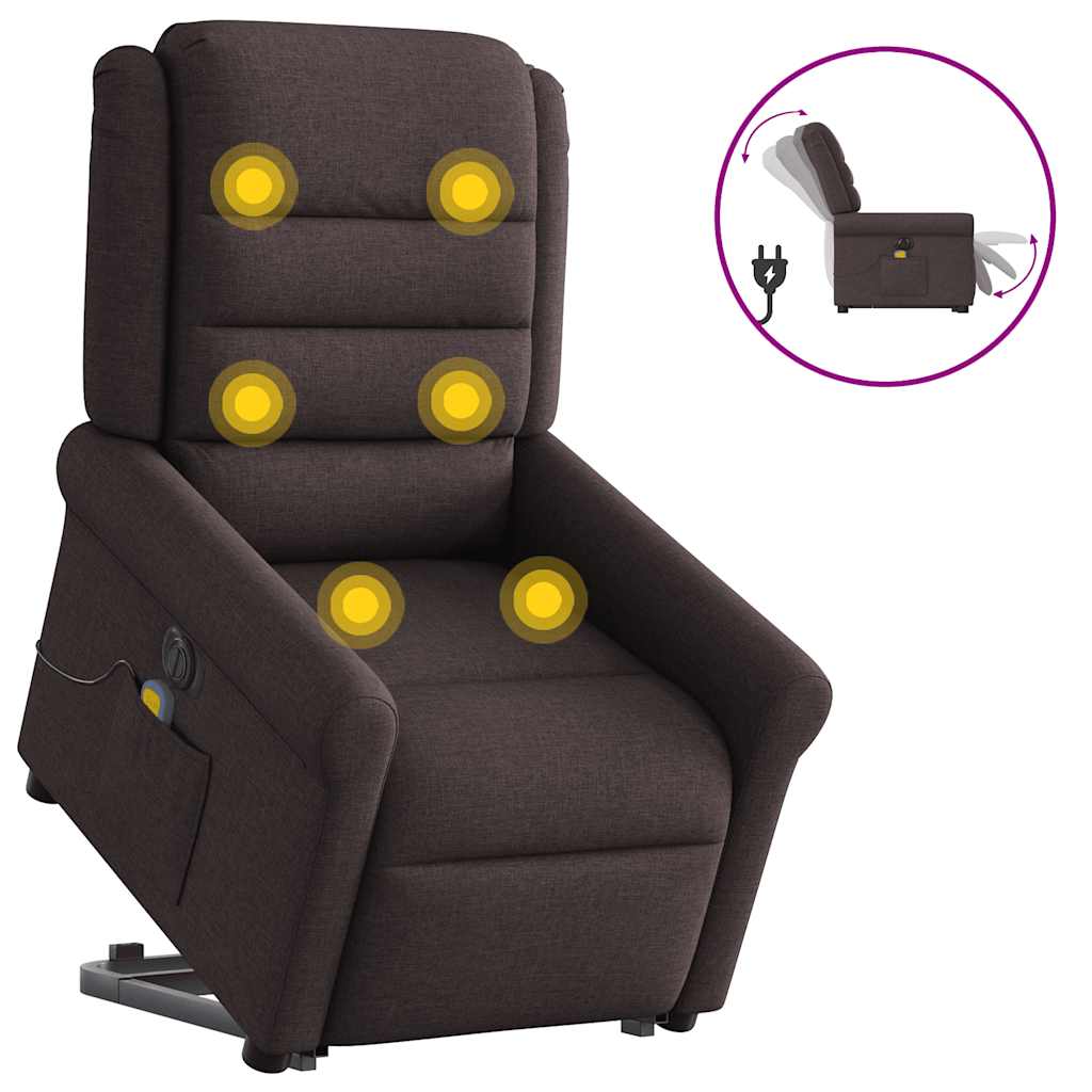 Fauteuil inclinable de massage électrique Marron foncé Tissu Fauteuils vidaXL