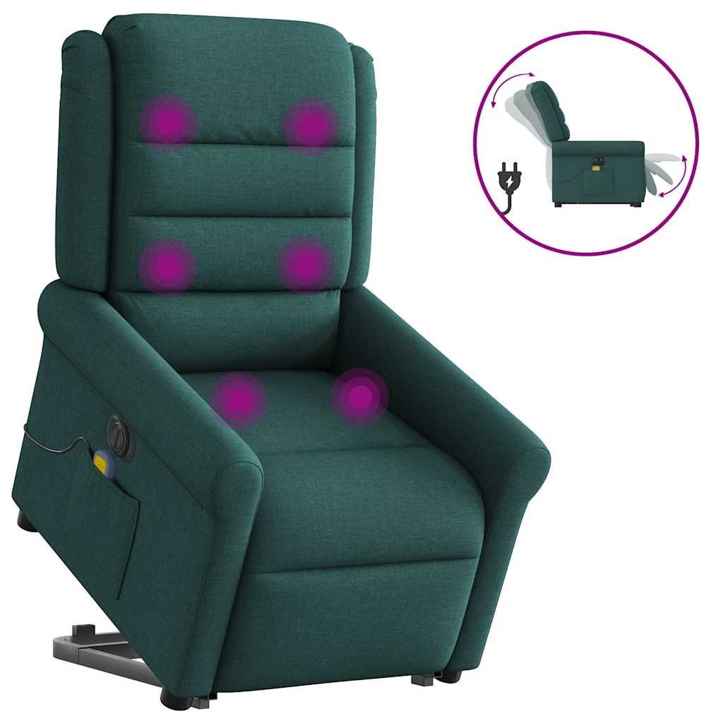 Fauteuil inclinable de massage électrique Vert foncé Tissu Fauteuils vidaXL