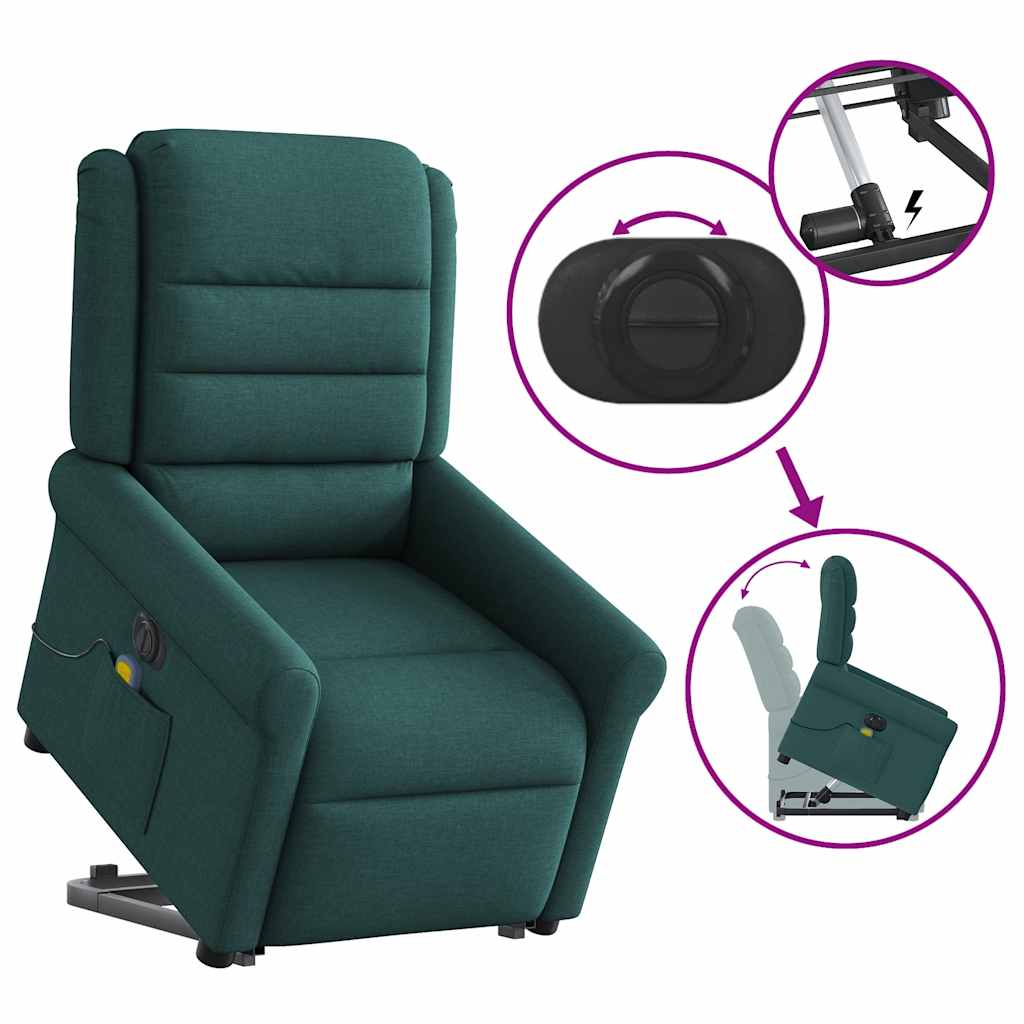 Fauteuil inclinable de massage électrique Vert foncé Tissu Fauteuils vidaXL