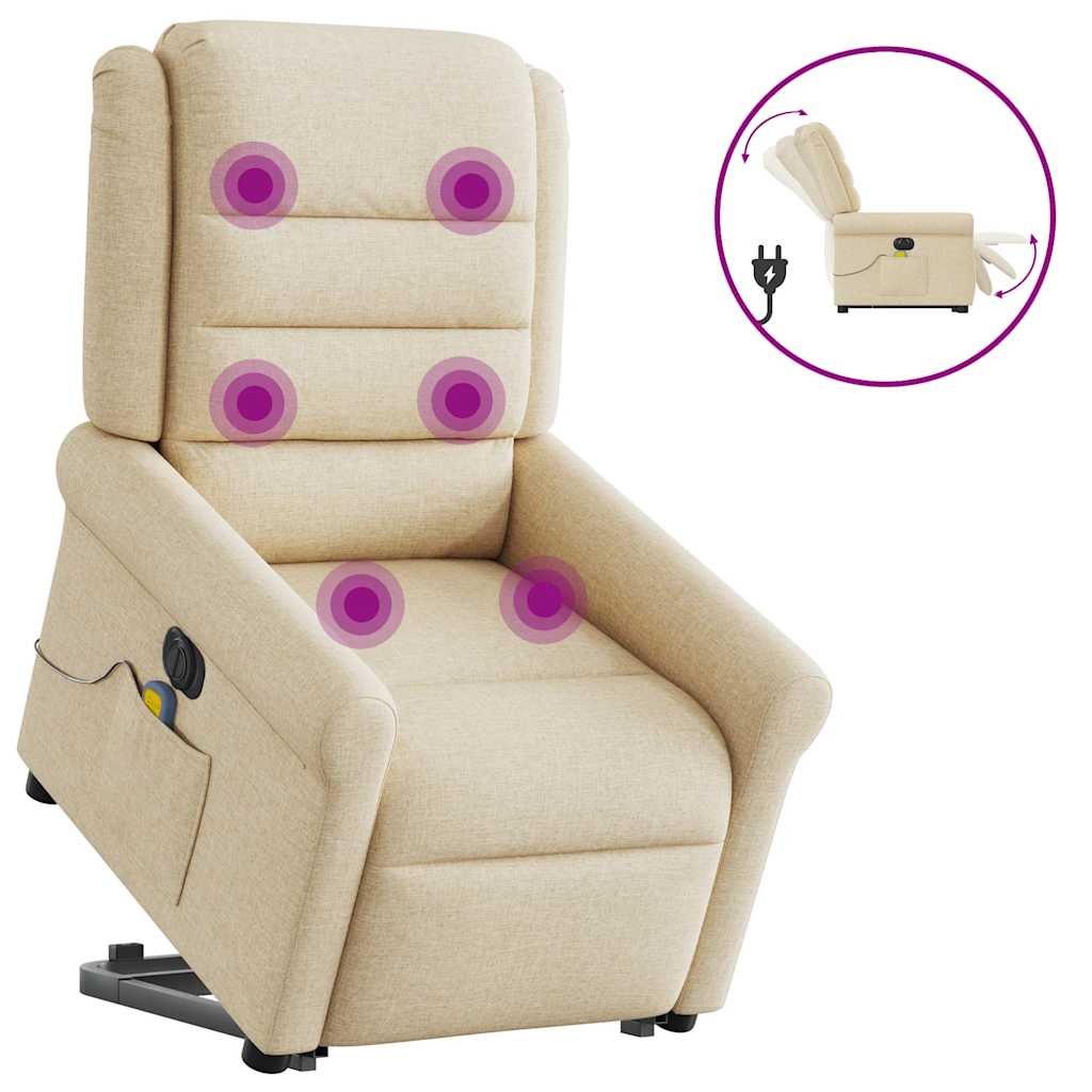 Fauteuil inclinable de massage électrique Crème Tissu Fauteuils vidaXL