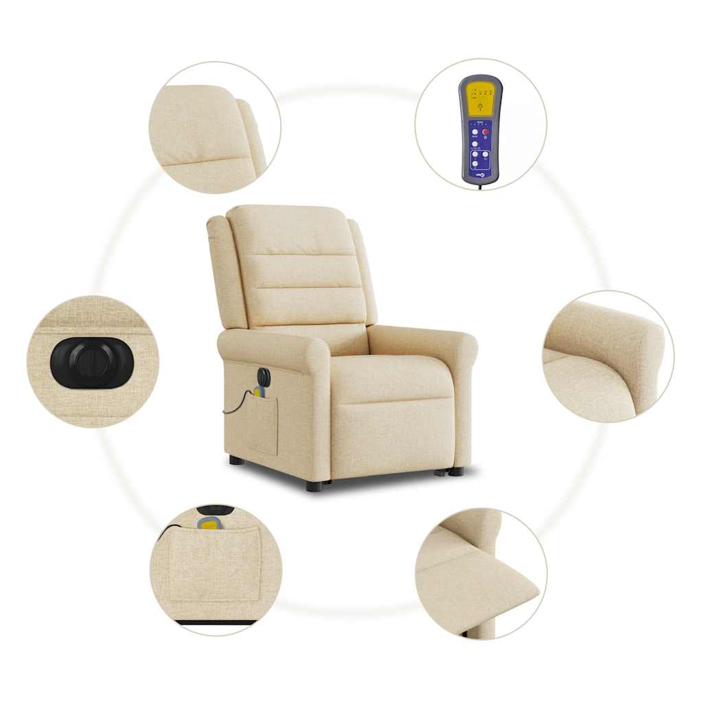 Fauteuil inclinable de massage électrique Crème Tissu Fauteuils vidaXL