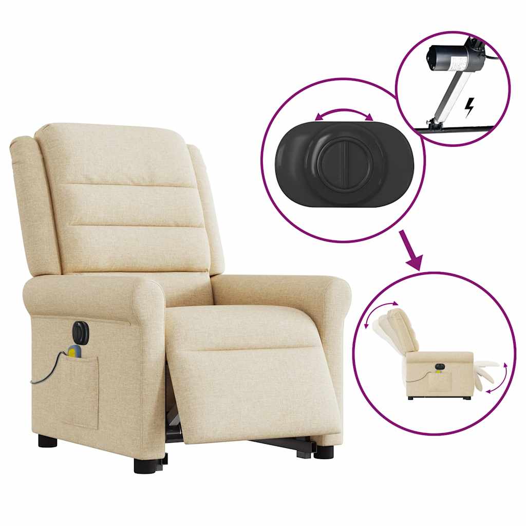 Fauteuil inclinable de massage électrique Crème Tissu Fauteuils vidaXL