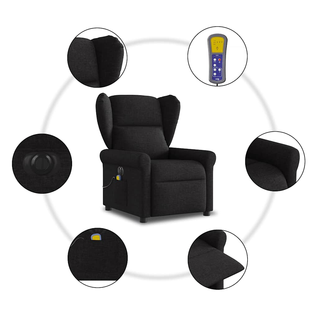 Fauteuil de massage inclinable électrique Noir Tissu Fauteuils vidaXL