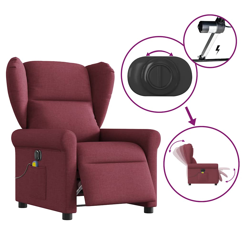 Fauteuil de massage inclinable électrique Rouge bordeaux Tissu Fauteuils vidaXL