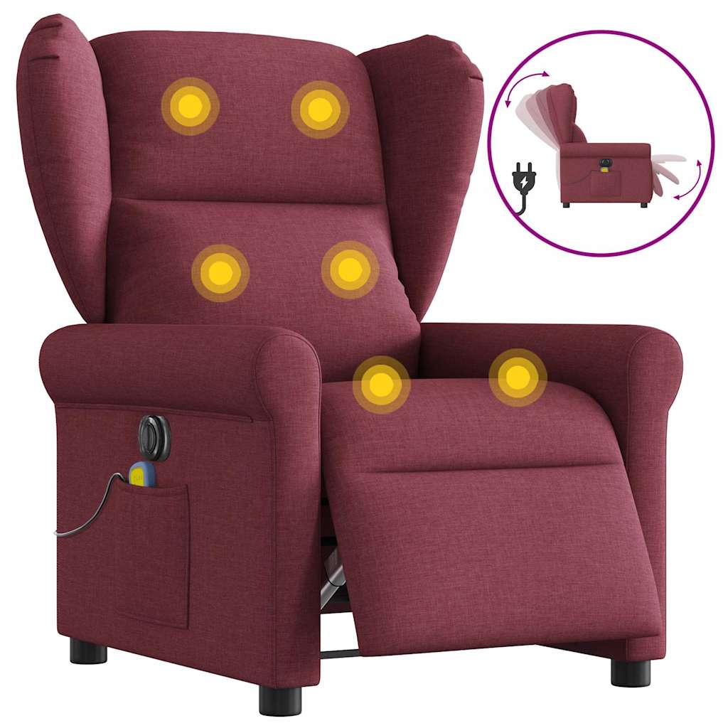 Fauteuil de massage inclinable électrique Rouge bordeaux Tissu Fauteuils vidaXL