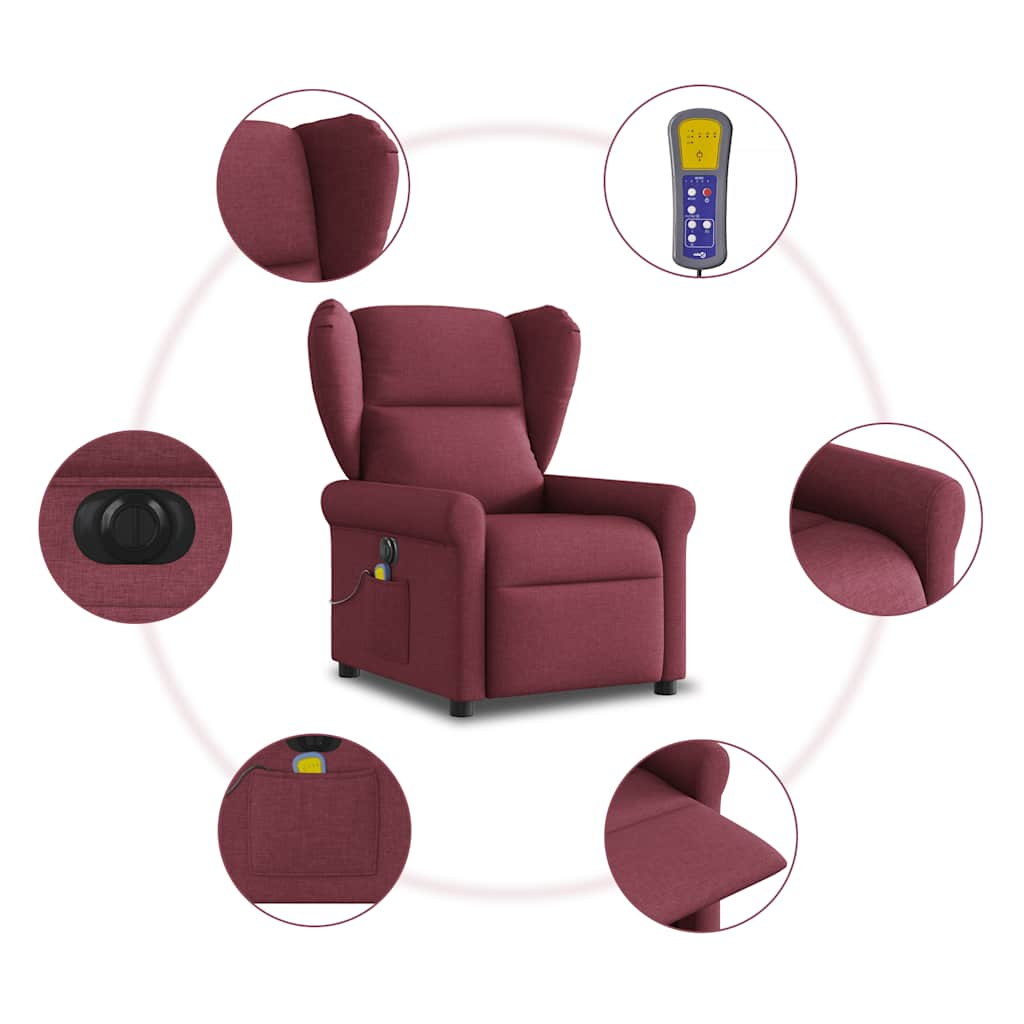 Fauteuil de massage inclinable électrique Rouge bordeaux Tissu Fauteuils vidaXL