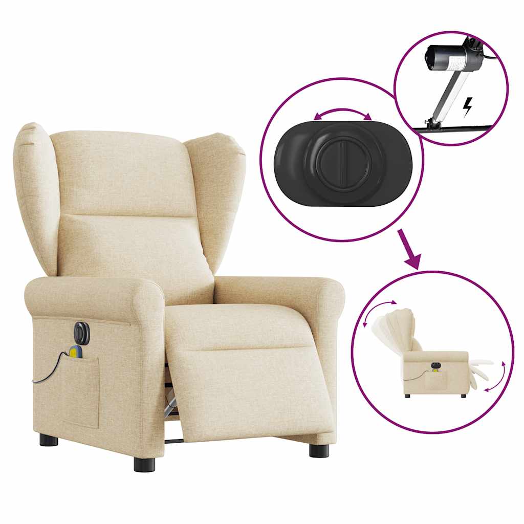 Fauteuil inclinable de massage électrique crème tissu Fauteuils vidaXL