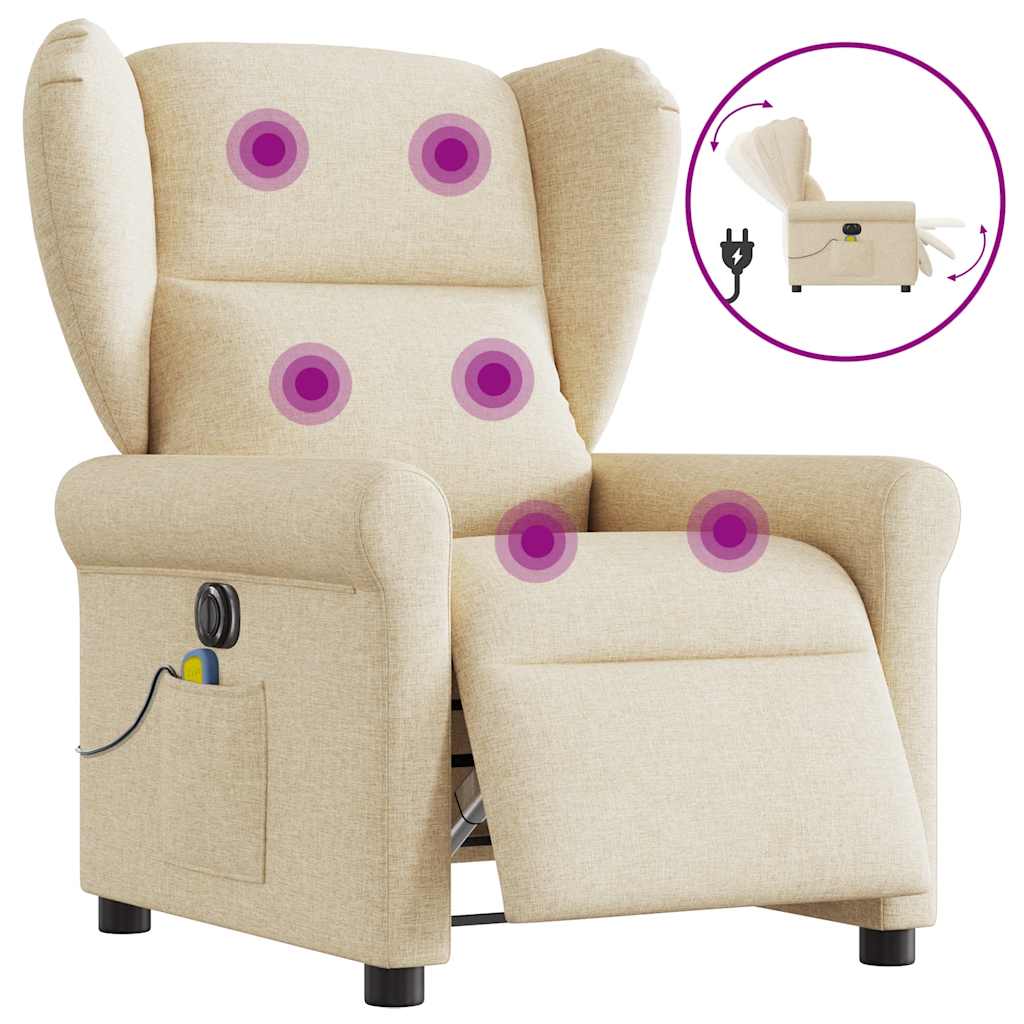 Fauteuil inclinable de massage électrique crème tissu Fauteuils vidaXL