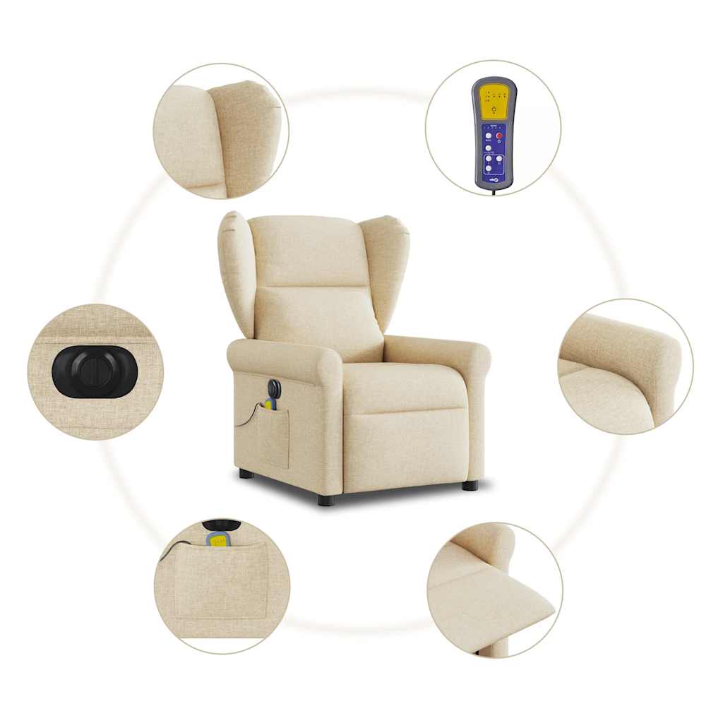 Fauteuil inclinable de massage électrique crème tissu Fauteuils vidaXL