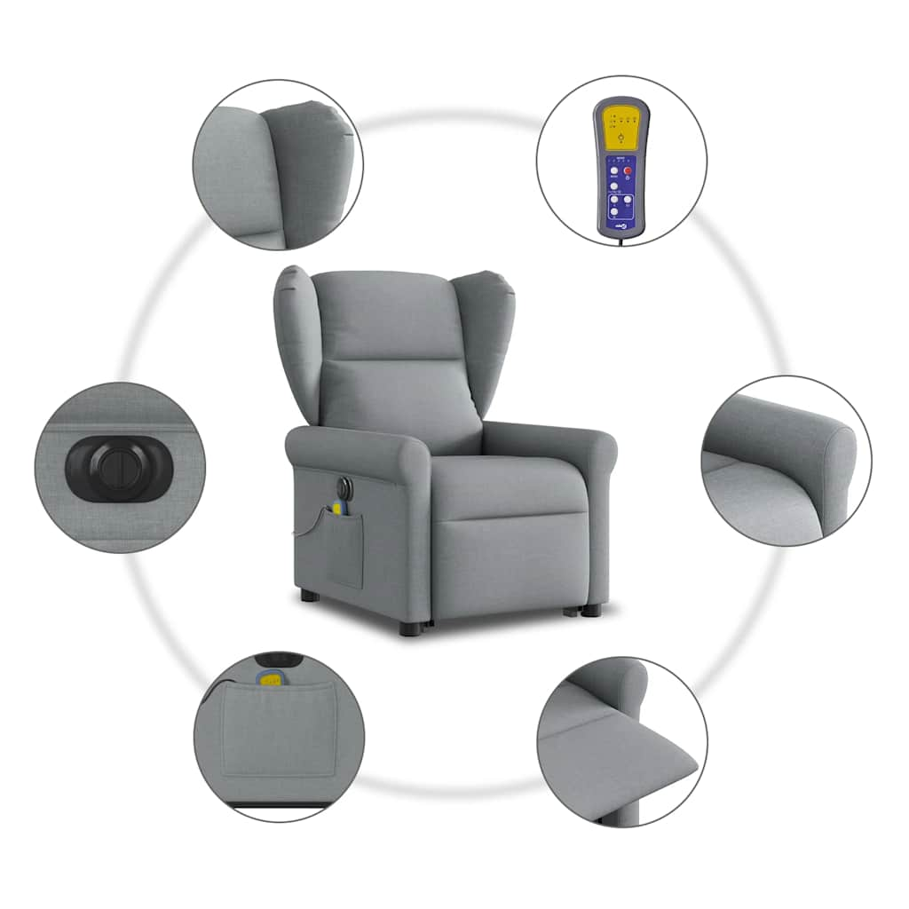 Fauteuil inclinable de massage électrique Gris clair Tissu Fauteuils vidaXL