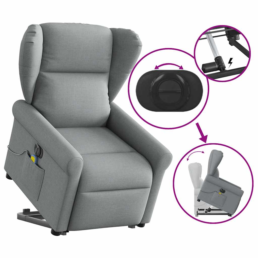 Fauteuil inclinable de massage électrique Gris clair Tissu Fauteuils vidaXL