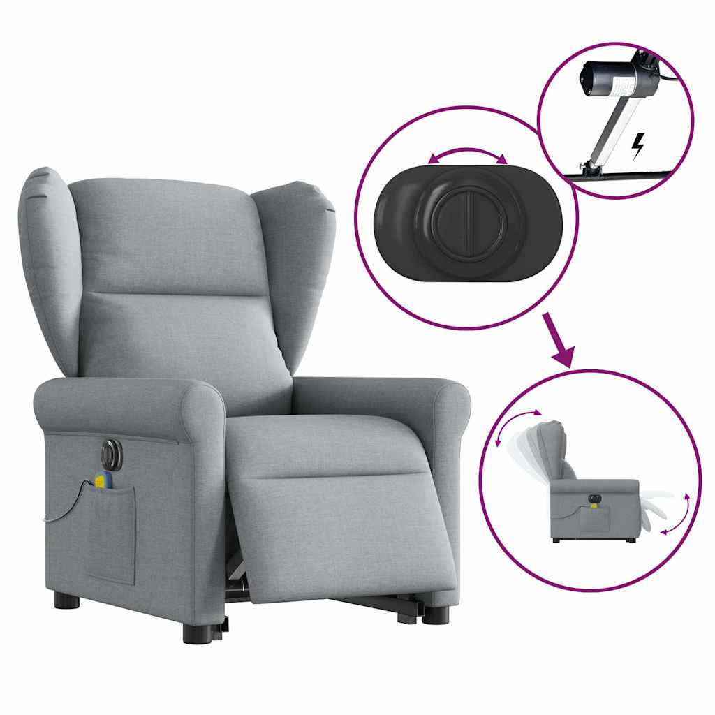 Fauteuil inclinable de massage électrique Gris clair Tissu Fauteuils vidaXL