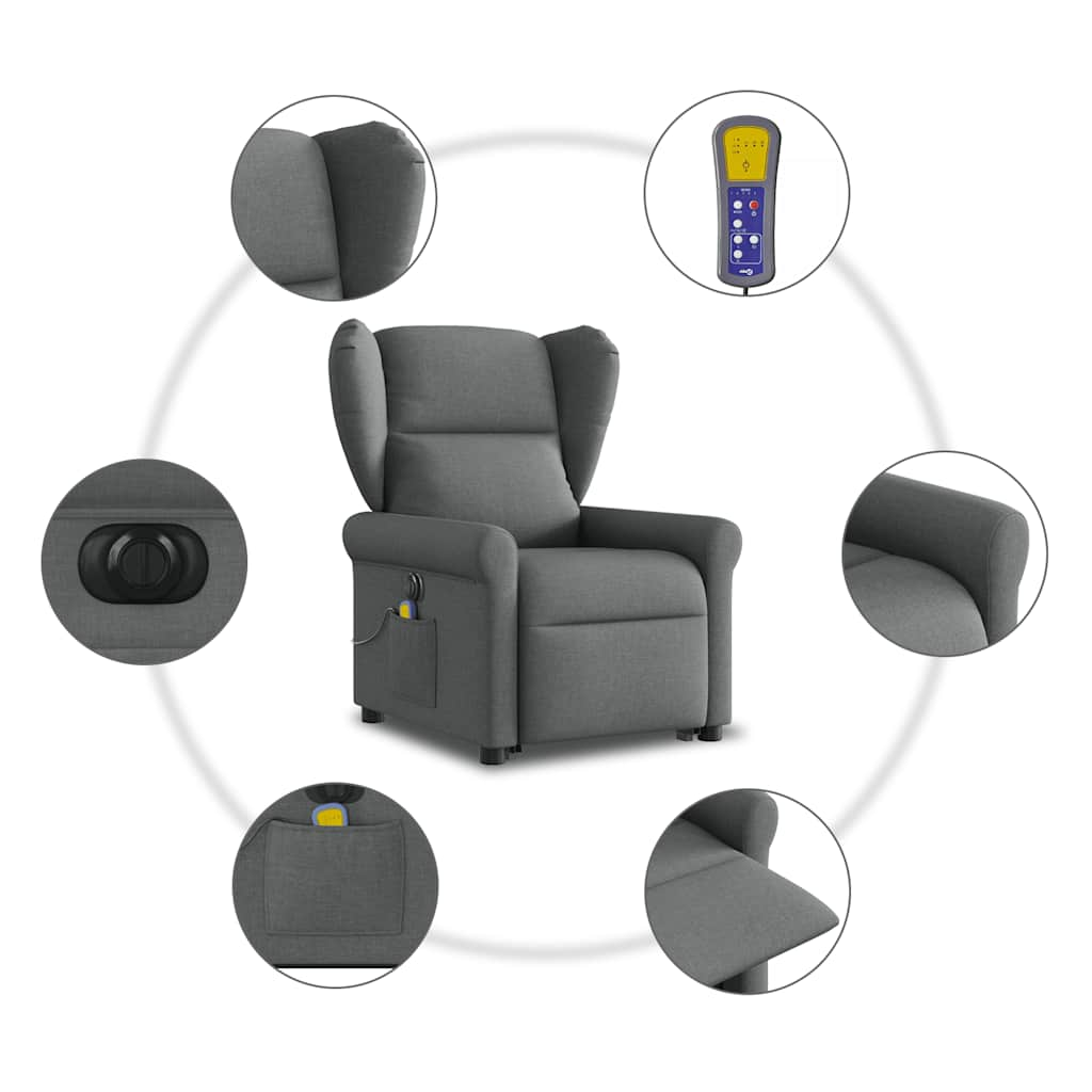 Fauteuil inclinable de massage électrique Gris foncé Tissu Fauteuils vidaXL