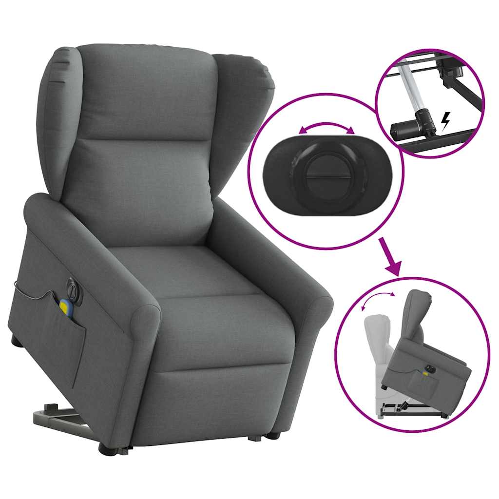 Fauteuil inclinable de massage électrique Gris foncé Tissu Fauteuils vidaXL