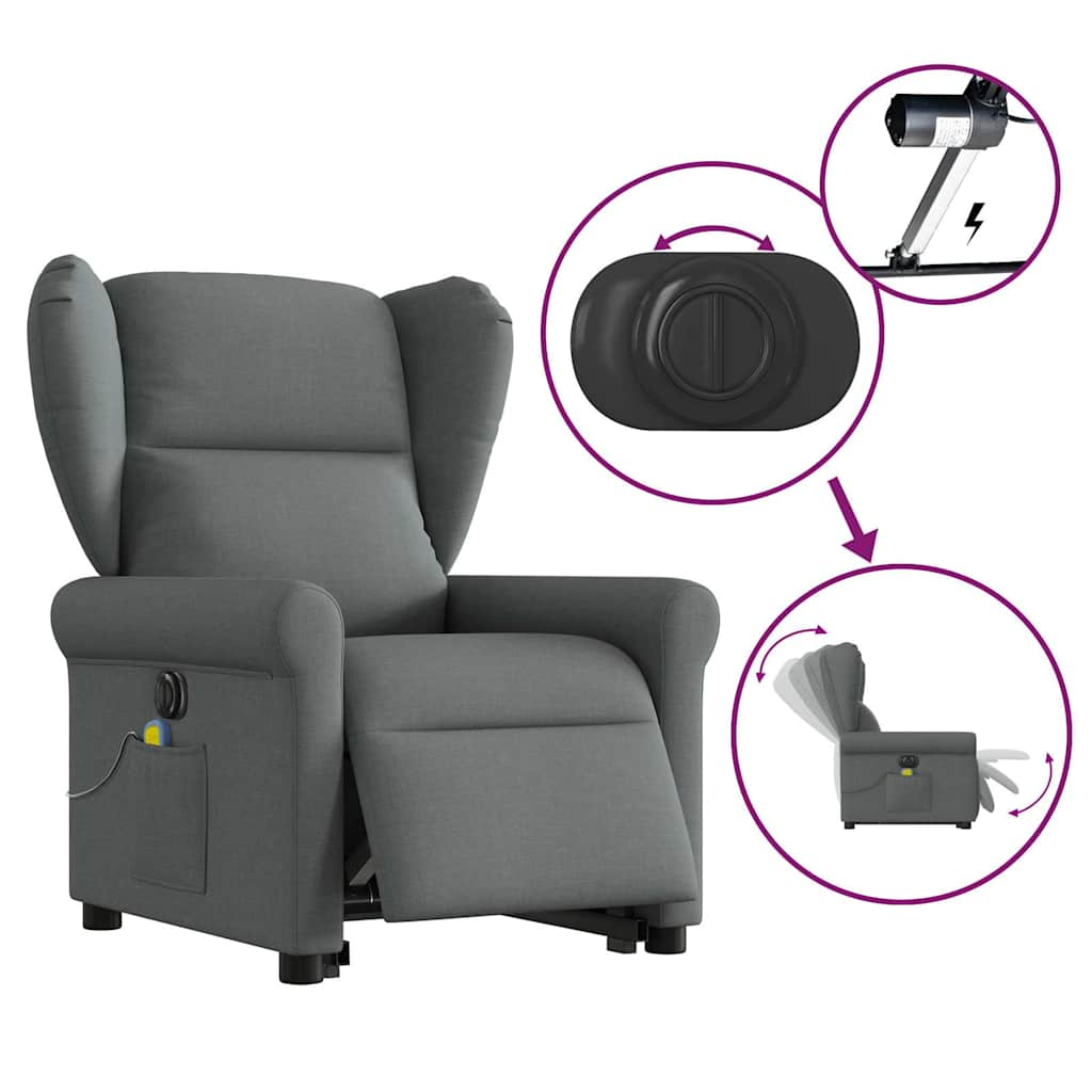 Fauteuil inclinable de massage électrique Gris foncé Tissu Fauteuils vidaXL