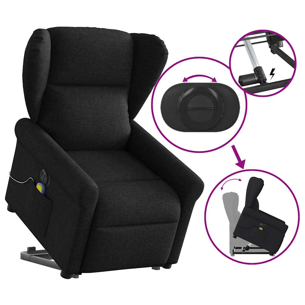 Fauteuil inclinable de massage électrique Noir Tissu Fauteuils vidaXL